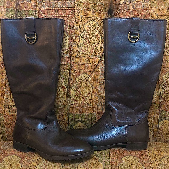 Ralph Lauren Brown Leather Sariah Knee High Boots With Brass Logo Detail Size 8 - Picture 1 of 16